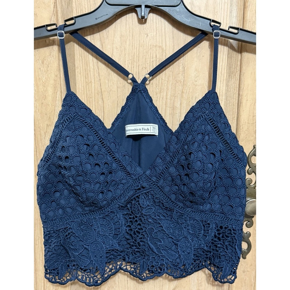 Abercrombie & Fitch‎ Crochet Crop Cami Tank Top Womens Sz M Blue Boho Festival